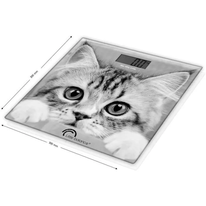 Little Balance Pese-personne électronique design The Cat par Delphine Ribeyre - Plateau verre trempé 30x30 cm - Ecran LCD - Capacité 180 kg / Précision 100 g - Garantie 5 ans