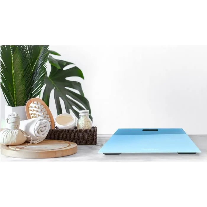 Terraillon Bascule de Bain TX 1500 Bleue Électronique LCD Verre Ultraplat Jusqu'à 150 kg