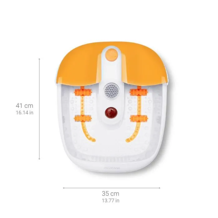 Medisana Bain de Pieds Massant avec Fonction Maintien de la Température, 3 Accessoires de Pédicure, Massage Bouillonnant et Vibrant