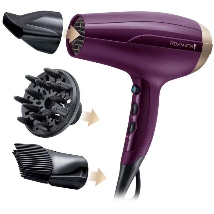 Remington D5219 Sèche-Cheveux Ionique Anti-Frisottis, 2300W, 3 Températures, 2 Vitesses avec Concentrateur et Diffuseur