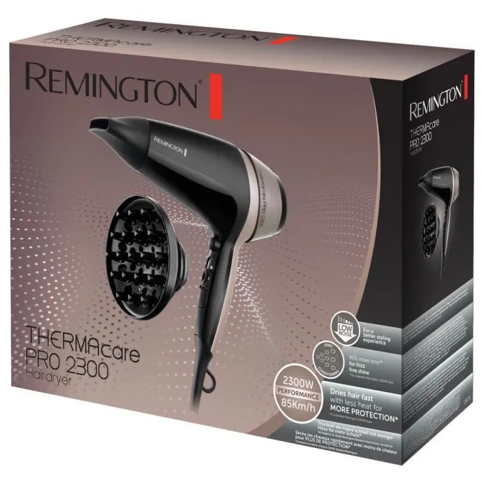 Remington D5715 - Sèche-cheveux professionnel ionique 2300W avec technologie Thermacare et grille céramique pour une chaleur homogène (3 températures, 2 vitesses, air froid)