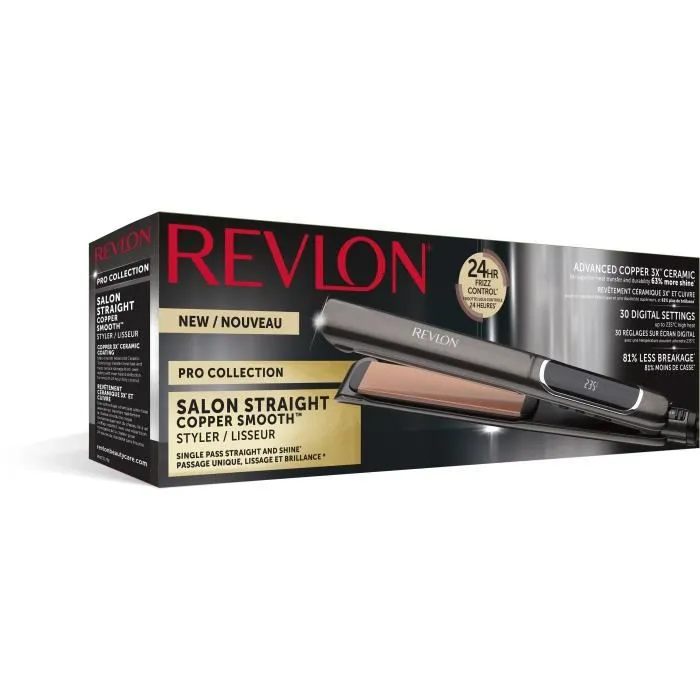 Revlon RVST2175E Lisseur à plaques céramiques XL avec mémoire de chaleur, plage 80-235°C, pour lissage et boucles