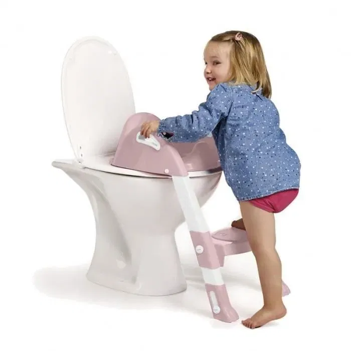 Thermobaby Réducteur de WC Kiddyloo pour Apprentissage de la Propreté, Pieds Réglables 43-48 cm - Rose Poudré