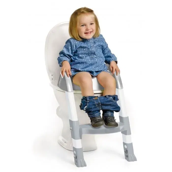Thermobaby Réducteur de WC KIDDYLOO© Gris Charme - Ultra astucieux, ludique, hygiénique, avec pieds réglables et marche antidérapante - Facile à nettoyer et à ranger