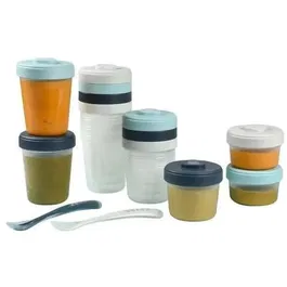 BEABA Pack 1er Repas Storm - Lot de 12 Portions de Conservation Hermétiques et 2 Cuillères en Silicone - Pour Bébé