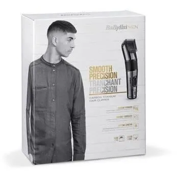 Babyliss Tondeuse à Cheveux et Barbe sans Fil E978E Carbon Titanium - 26 Hauteurs de Coupe (0.5-25 mm) Autonomie 60 min - Lames Amovibles