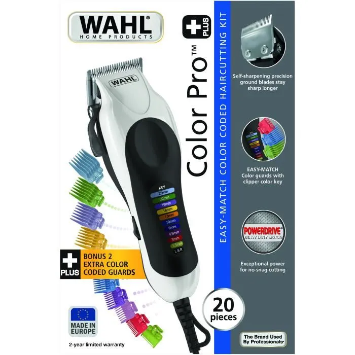 Wahl Tondeuse filaire 79900-2116 Color Pro avec guides de couleur, fabrication US, hauteur 1-25mm Wahl Tondeuse filaire 79900-2116 Color Pro avec guides de couleur, fabrication US, hauteur 1-25mm