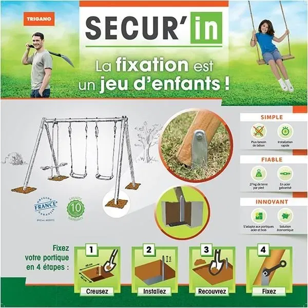 Aleo By Trigano Kit de sellado Secur'In pour portique / balançoire - Installation sans béton - Fixation pour portique en bois ou métal