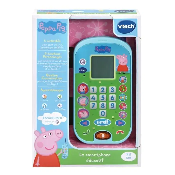 Vtech Téléphone éducatif Peppa Pig pour enfants dès 2 ans avec 10 touches chiffres, sons amusants et voix originales Vtech Téléphone éducatif Peppa Pig pour enfants dès 2 ans avec 10 touches chiffres, sons amusants et voix originales