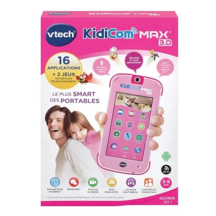 VTech KidiCom MAX 3.0 - Téléphone portable éducatif pour enfants, version française, couleur rose, ultra résistant et high-tech