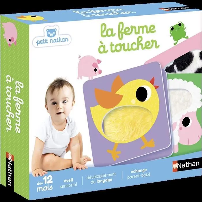 Nathan - Livre d'éveil tactile Petit Nathan La Ferme à Toucher, découverte des animaux, multisensoriel, à partir de 12 mois