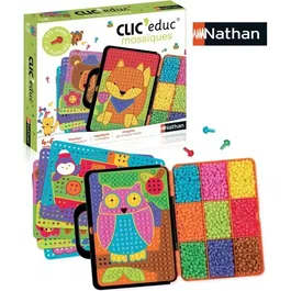 Nathan Clic'Educ - Jeu de mosaïques et de création avec 10 planches d'activités et 675 pions colorés - Jeu éducatif pour enfants dès 4 ans