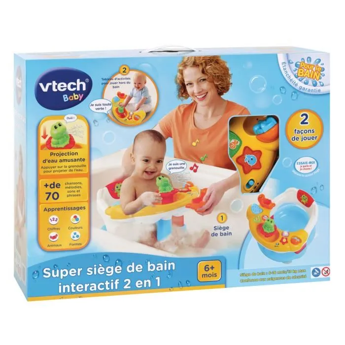 VTech Baby Super Siège de Bain Interactif 2 en 1 - Jouet de bain avec boutons lumineux et projection d'eau - Pour bébé mixte dès 6 mois