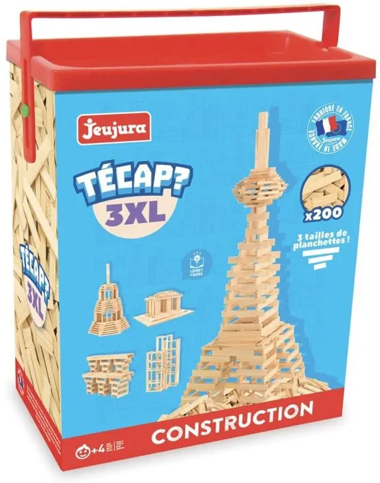 Jeujura TECAP 3XL - Jeu de construction en bois naturel avec 200 planchettes - A partir de 4 ans