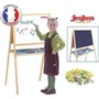 Jeujura Tableau Créatif Double Face en Bois 105 cm avec Ardoise Craie et Blanche Magnétique, Feutres, Craies et Lettres Aimantées - Plateau de Rangement - Dès 3 ans