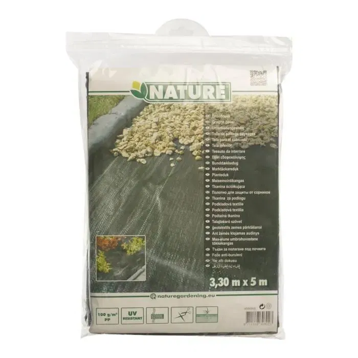 Nature Toile de Paillage Paysage 3.30 x 5 m, Tissée 100 g/m², Anti-UV, Anti-Mauvaises Herbes, Noire