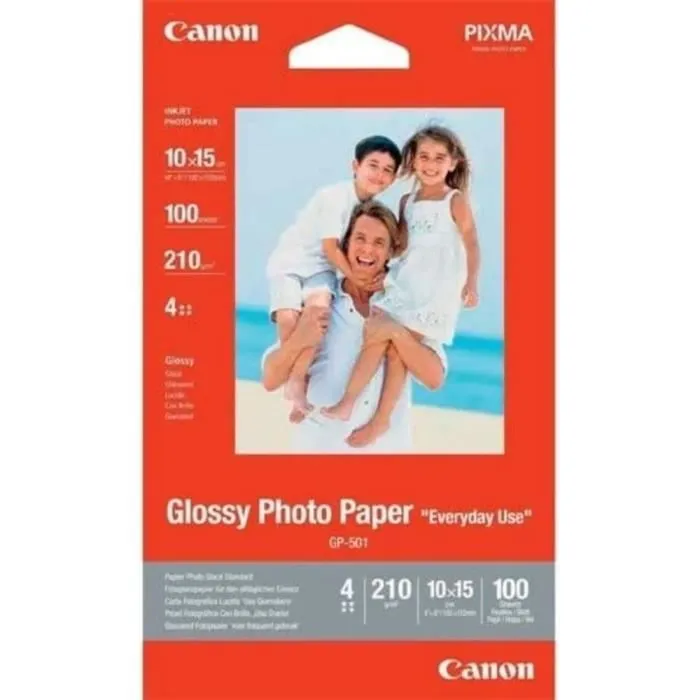 Canon GP-501 - Papier photo glacé 10x15cm (A6) 210g/m² - Pack de 100 feuilles pour imprimante à jet d'encre