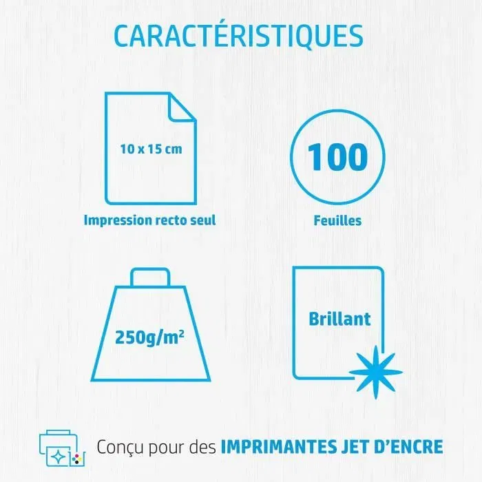 HP Papier Photo Brillant Advanced 100 Feuilles 10 x 15 cm, Haute Qualité Professionnelle, Résistant à l'Eau, Compatible Toutes Imprimantes Jet d'Encre - Réf. Q8692A