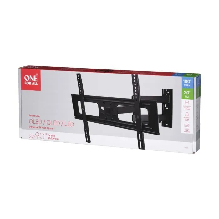 One For All WM2651 Support mural TV inclinable et orientable 180°, compatible 32 à 90 pouces (81-229 cm), charge max 50 kg, VESA 300x300, gestion câbles One For All WM2651 Support mural TV inclinable et orientable 180°, compatible 32 à 90 pouces (81-229 cm), charge max 50 kg, VESA 300x300, gestion câbles