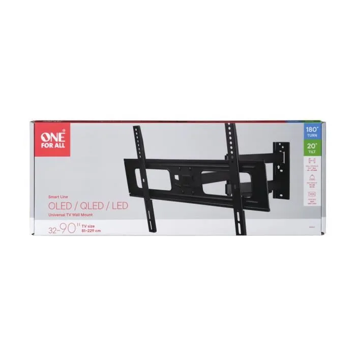 One For All WM2651 Support mural TV inclinable et orientable 180°, compatible 32 à 90 pouces (81-229 cm), charge max 50 kg, VESA 300x300, gestion câbles One For All WM2651 Support mural TV inclinable et orientable 180°, compatible 32 à 90 pouces (81-229 cm), charge max 50 kg, VESA 300x300, gestion câbles