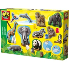 SES CREATIVE - Kit Moulage et Peinture Plâtre Lavable Animaux, 11 Figurines à Créer (Eléphant, Dauphin, Zèbre...), Loisir Créatif Enfant Dès 5 Ans