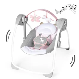 Ingenuity - Balancelle bébé électrique pliable, réglable avec minuterie et arche de jouets - Motif Flora, pour 0 à 9 mois