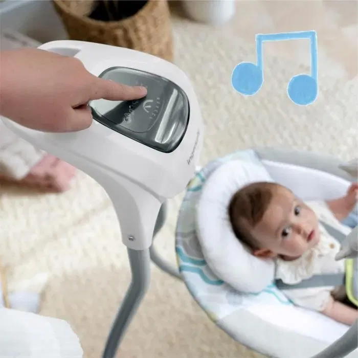 Ingenuity SimpleComfort Everston - Balancelle-Transat Électrique pivotante 180° pour bébé, 6 vitesses, siège profond, harnais 5 points et tête rembourrée