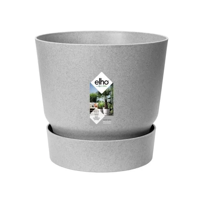 ELHO Pot de fleurs rond extérieur Greenville 25, Ø 24.48 x H 23.31 cm, gris béton vivant, plastique recyclé résistant au gel avec réserve d'eau