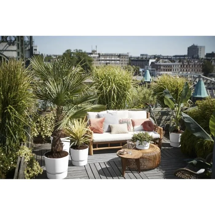 Elho Greenville Pot de fleurs rond extérieur Ø 24.48 x H 23.31 cm avec réserve d'eau intégrée, résistant au gel, plastique 100% recyclé - Blanc