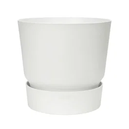Elho Greenville Pot de fleurs rond extérieur Ø 24.48 x H 23.31 cm avec réserve d'eau intégrée, résistant au gel, plastique 100% recyclé - Blanc
