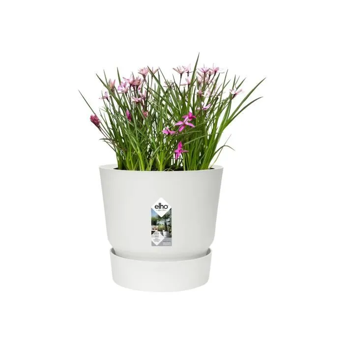 Elho Pot de Fleurs Rond Greenville 30 - Blanc - Ø 29.5 x H 27.8 cm - Extérieur - Résistant au Gel avec Réservoir d'Eau Intégré
