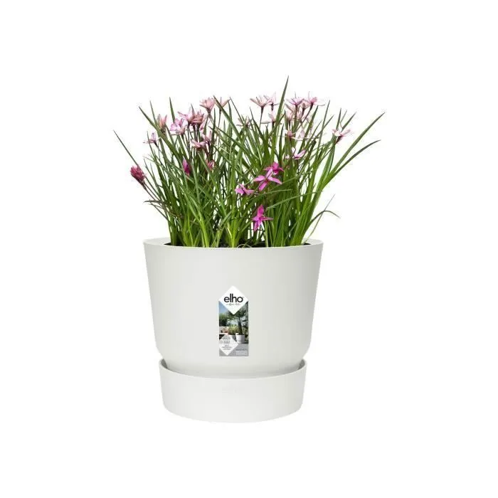 Elho Pot de fleurs Greenville Rond 40 extérieur - Ø 39 x H 36,8 cm - Blanc - Plastique recyclé résistant au gel avec réserve d'eau intégrée