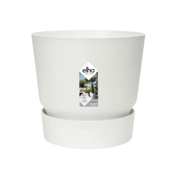 Elho Pot de fleurs Greenville Rond 40 extérieur - Ø 39 x H 36,8 cm - Blanc - Plastique recyclé résistant au gel avec réserve d'eau intégrée
