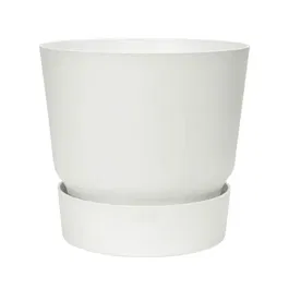 Elho Pot de fleurs Greenville Rond 40 extérieur - Ø 39 x H 36,8 cm - Blanc - Plastique recyclé résistant au gel avec réserve d'eau intégrée