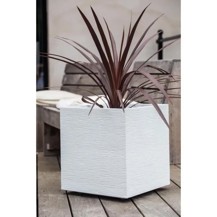 EDA - Pot de fleurs carré 40 cm Graphit - 31 L - Blanc Cérusé - Dimensions 39 x 39 x H 43 cm - Pour plantes, arbustes et compositions florales