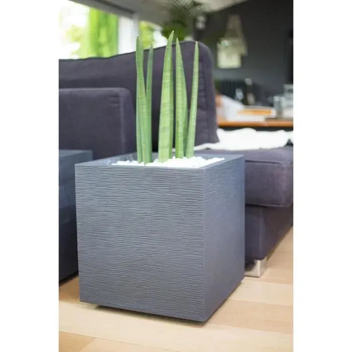 EDA Bac carré graphit 31 L, pot de fleurs 40 x 40 x 43 cm (H), gris anthracite, pour terrasse, jardin, patio