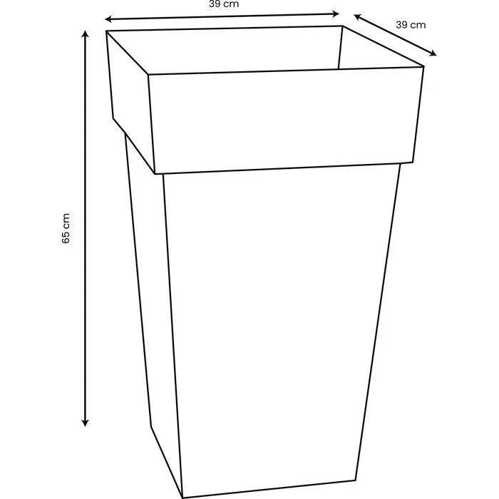 Eda Toscane Pot de fleurs carré haut 39 cm, 62 L, 39 x 39 x 65 cm, Gris Anthracite, traité anti-UV et gelif, garantie 7 ans