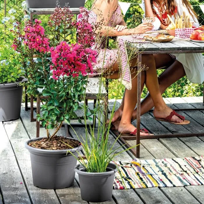 Deroma Pot de fleurs rond Day R anthracite, 50 x 34.9 cm (H), 41 L, résistant au gel et aux UV, extérieur