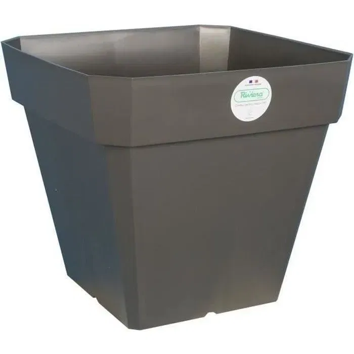 Riviera Pot de fleurs Soleilla carré en plastique 49x49x45 cm 65 L avec système de rétention d'eau, Gris pailleté - Intérieur et extérieur Riviera Pot de fleurs Soleilla carré en plastique 49x49x45 cm 65 L avec système de rétention d'eau, Gris pailleté - Intérieur et extérieur