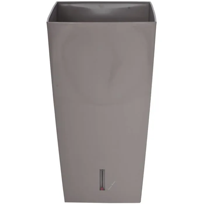 RIVIERA - Eva New - Pot de fleurs carré en plastique avec réserve d'eau - 28 x 28 x H 52 cm - 31 L - Coloris taupe