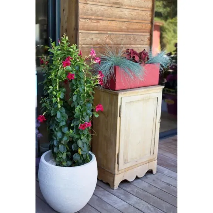 Eda Pot de Fleurs Design EGG Graphit - 46 L, Ø 50 x H. 45 cm, Blanc Cérusé, Double Paroi, Anti-UV, Intérieur/Extérieur