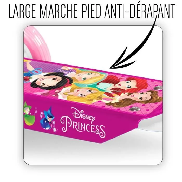 Stamp Trottinette 3 Roues Disney Princesses pour Enfants à Partir de 2 Ans - Ajustable en Hauteur avec Plateau Antidérapant et Poignées Antipincement