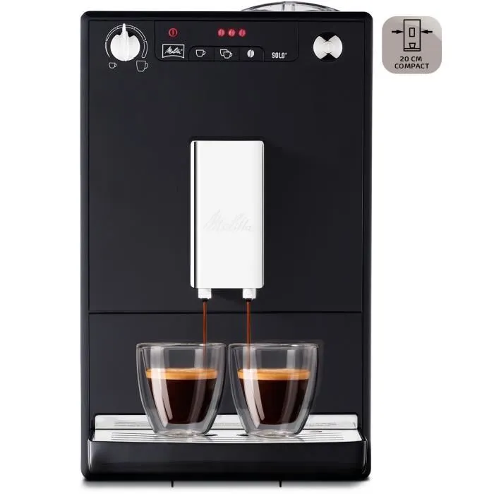 Melitta - Machine à café espresso avec broyeur à grains Solo - Noir, Compacte (20 cm), Préparation de 2 tasses simultanées