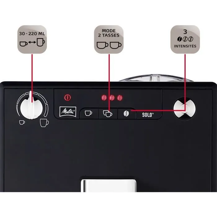 Melitta - Machine à café espresso avec broyeur à grains Solo - Noir, Compacte (20 cm), Préparation de 2 tasses simultanées