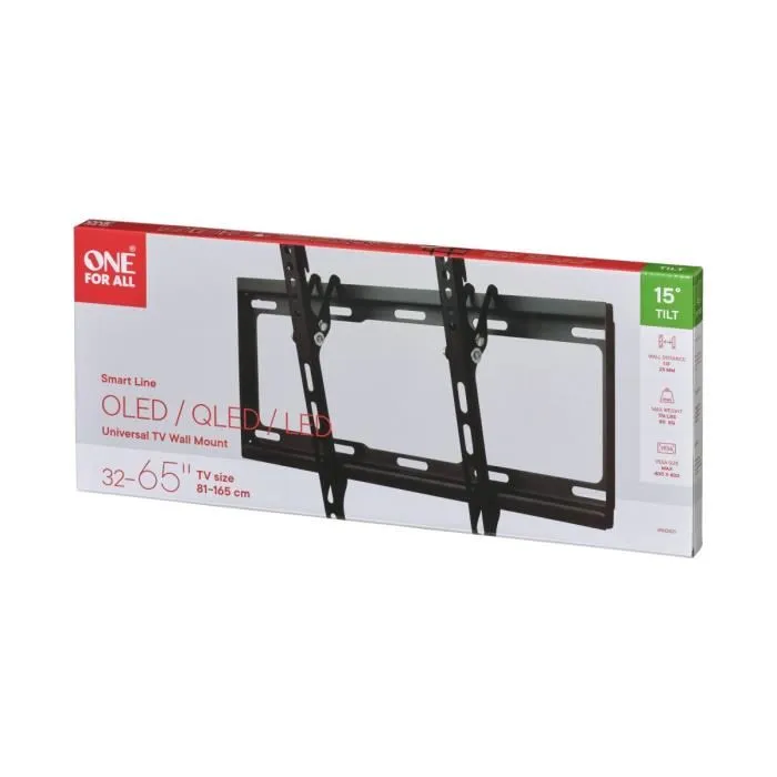 One For All WM2421 - Support mural TV universel inclinable 15° pour écran 32 à 65 pouces (81-165 cm), charge max 80 kg, noir One For All WM2421 - Support mural TV universel inclinable 15° pour écran 32 à 65 pouces (81-165 cm), charge max 80 kg, noir