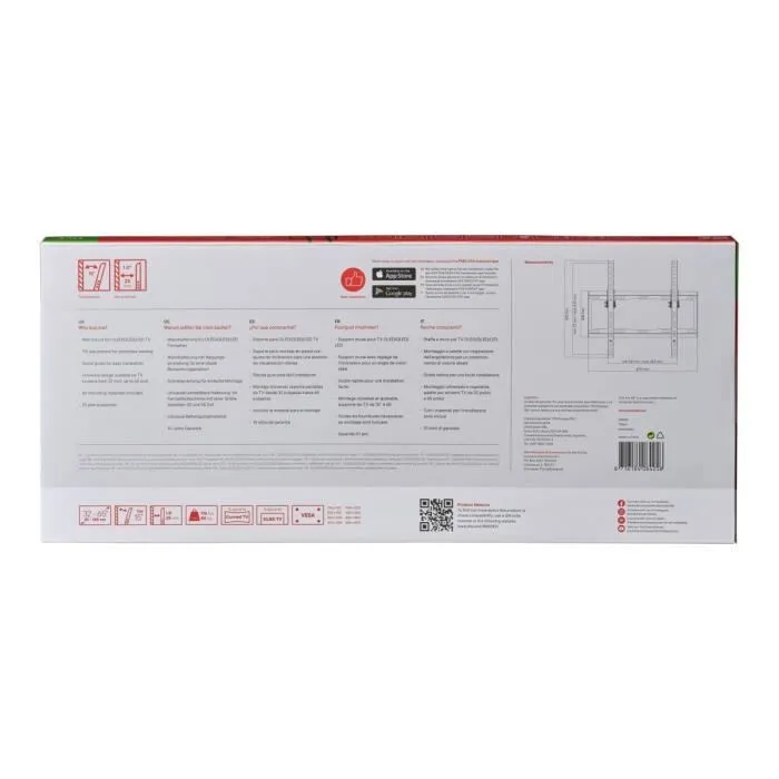 One For All WM2421 - Support mural TV universel inclinable 15° pour écran 32 à 65 pouces (81-165 cm), charge max 80 kg, noir One For All WM2421 - Support mural TV universel inclinable 15° pour écran 32 à 65 pouces (81-165 cm), charge max 80 kg, noir