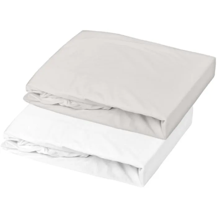 DOMIVA - Lot de 2 draps housse en coton jersey pour bébé - 70 x 140 cm - Blanc/perle - Extensible et doux DOMIVA - Lot de 2 draps housse en coton jersey pour bébé - 70 x 140 cm - Blanc/perle - Extensible et doux