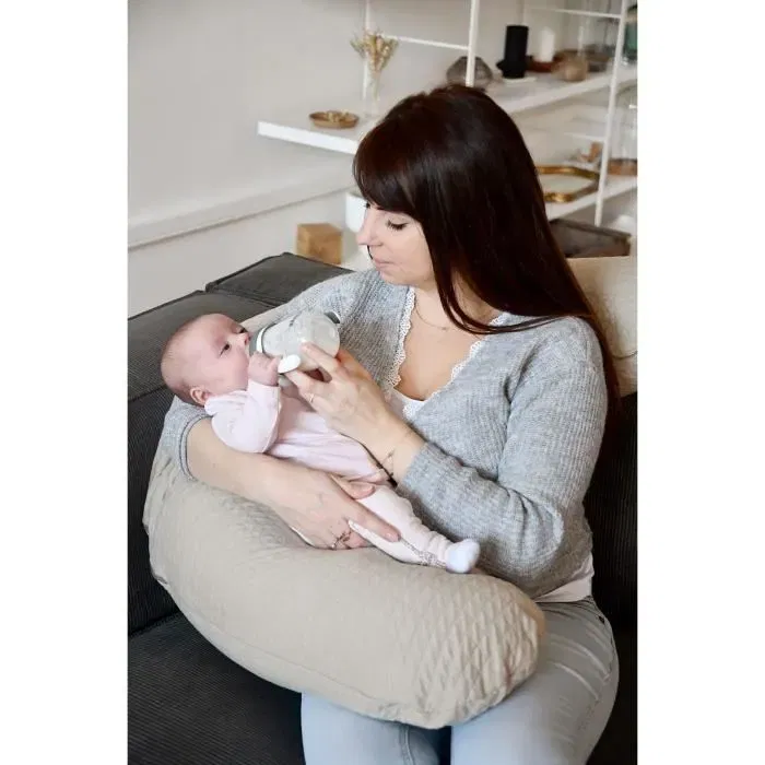 BEABA Big Flopsy - Coussin de grossesse et d'allaitement pour sommeil et détente - Modèle Fleur de coton - Longueur 180 cm - Housse en lin déhoussable