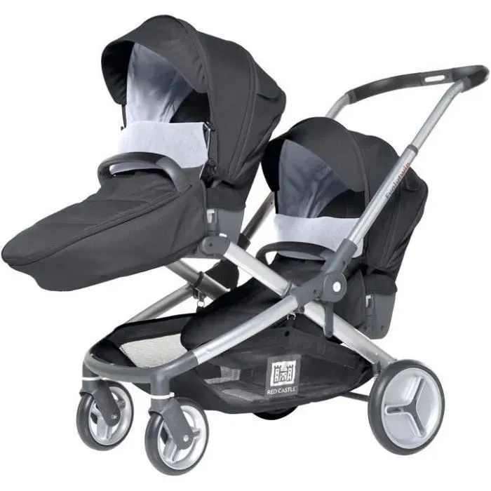 Red Castle Poussette double Evolutwin - Dès la naissance - Jusqu'à 15kg par enfant - Dossier réglable - Compatible sièges-auto (RC 2, Pebble) - Noir