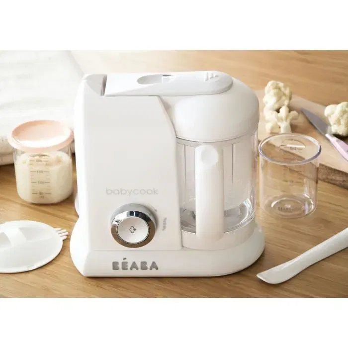 BEABA - Robot Babycook Solo, Mixeur-Cuiseur 4 en 1 avec cuisson vapeur, 1100 ml, blanc